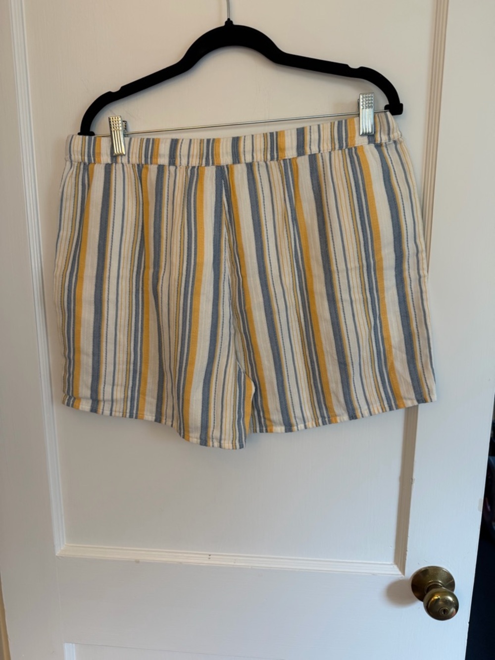 Garnet Hill Striped Drawstring Shorts Yellow Blue White Pockets Women Size L - Picture 5 of 9